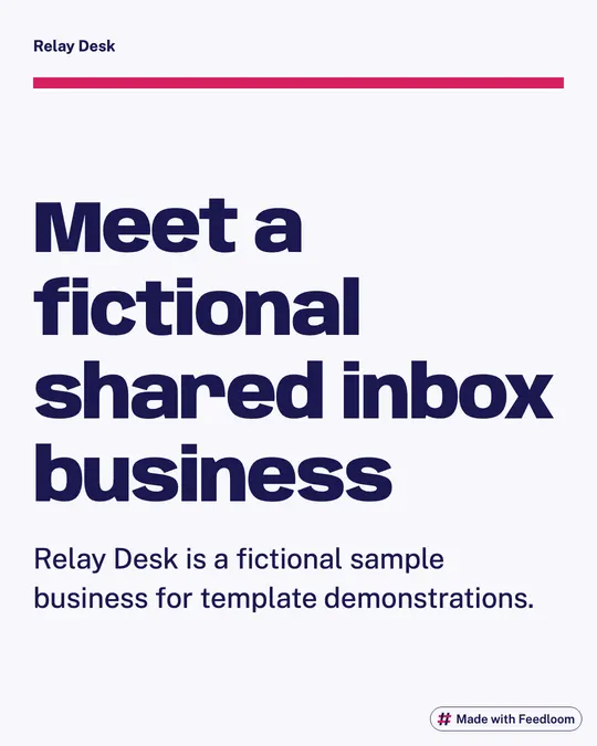 Text post identifying Relay Desk as a fictional sample business for template demonstrations.