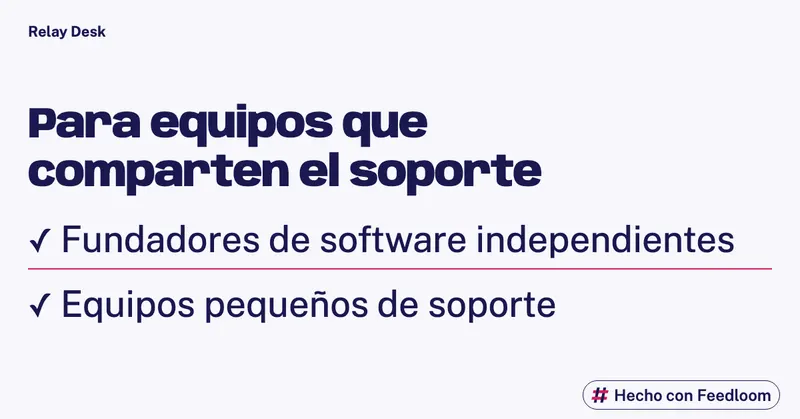 Lista de texto que presenta a fundadores de software independientes y equipos pequeños como público de Relay Desk.
