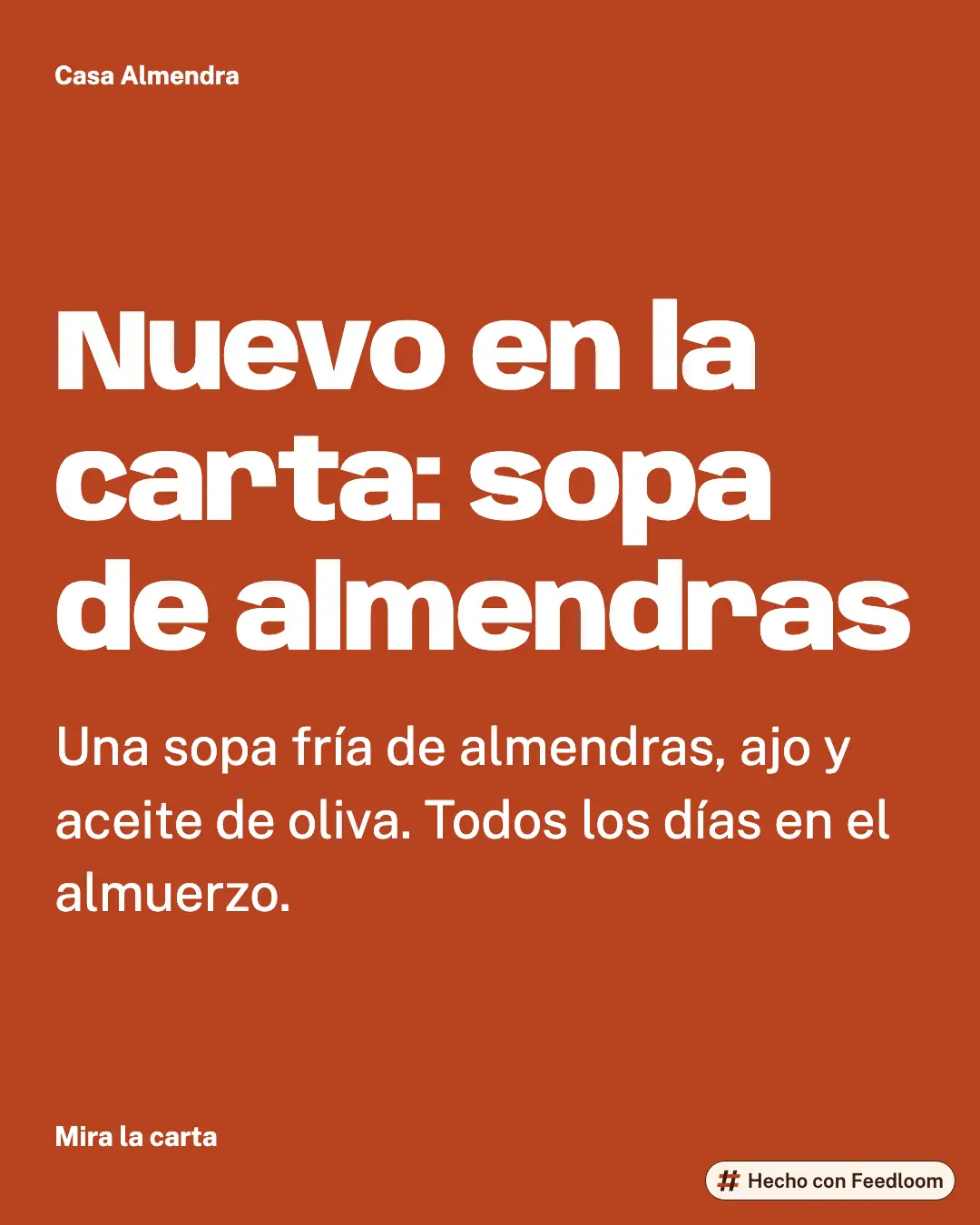 Casa Almendra (marca de ejemplo): publicación de anuncio de lanzamiento, Instagram 4:5, lista para publicar