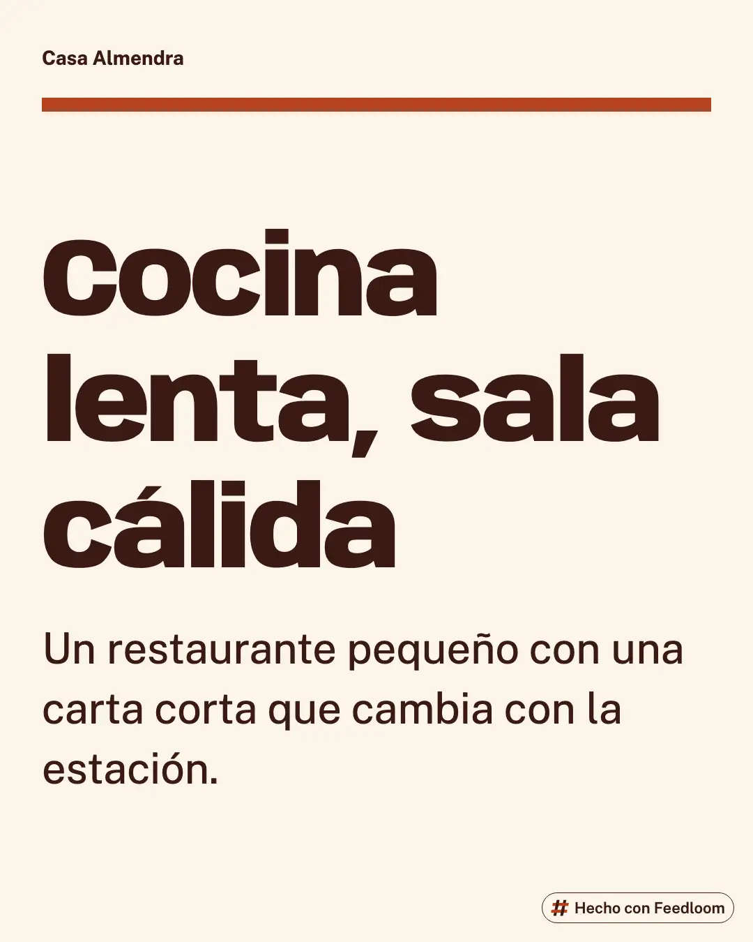 Casa Almendra (marca de ejemplo): publicación de titular, Instagram 4:5, lista para publicar