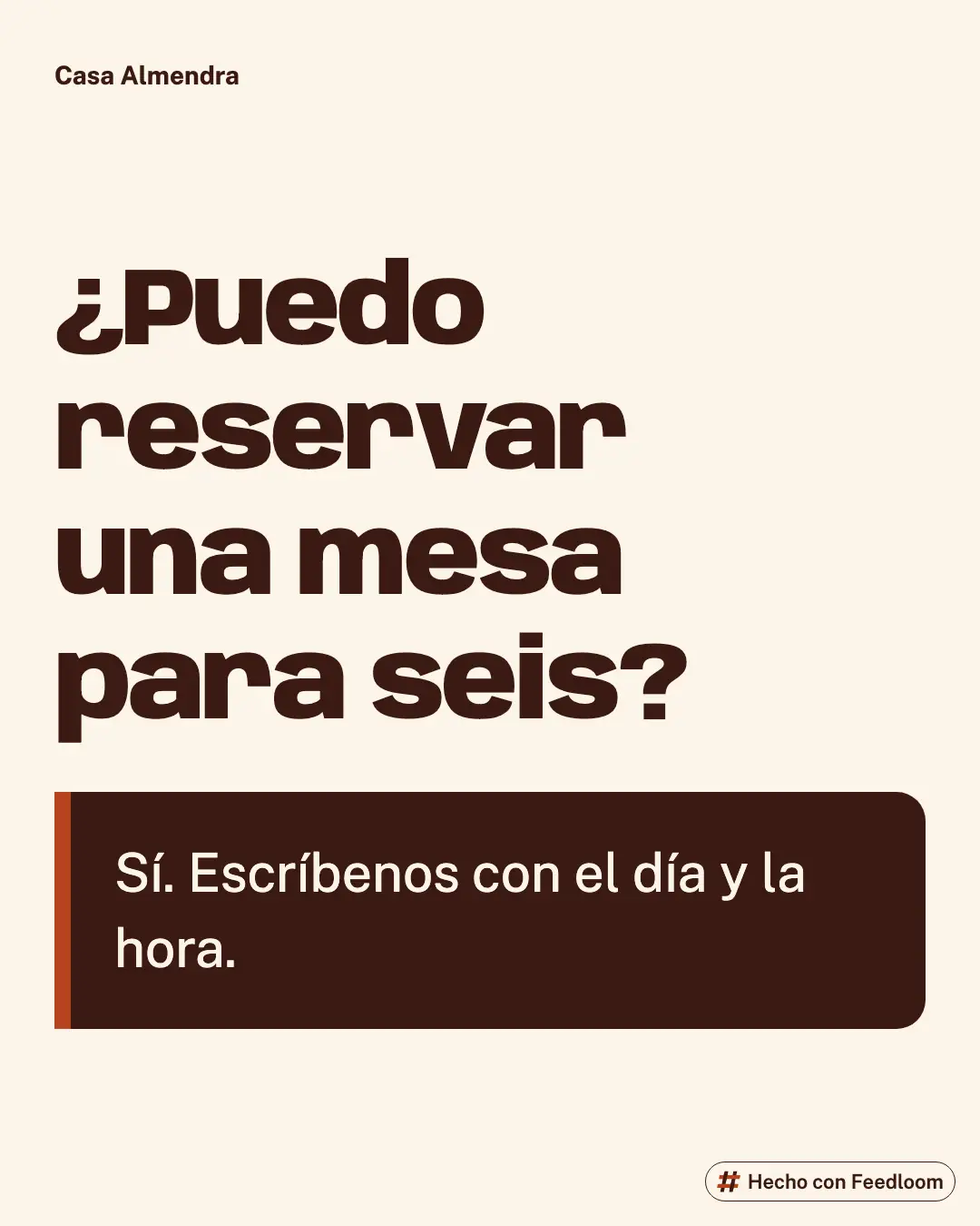 Casa Almendra (marca de ejemplo): publicación de pregunta, Instagram 4:5, lista para publicar