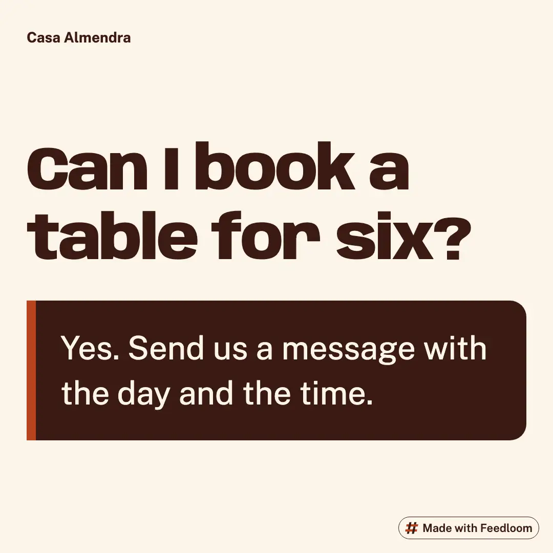 Casa Almendra (sample brand): question post, square 1:1, ready to publish