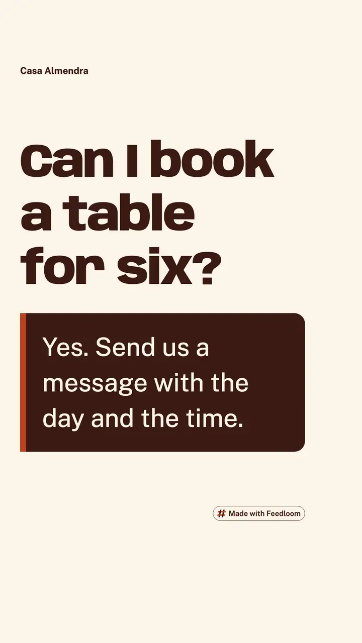 Casa Almendra (sample brand): question post, vertical 9:16, ready to publish