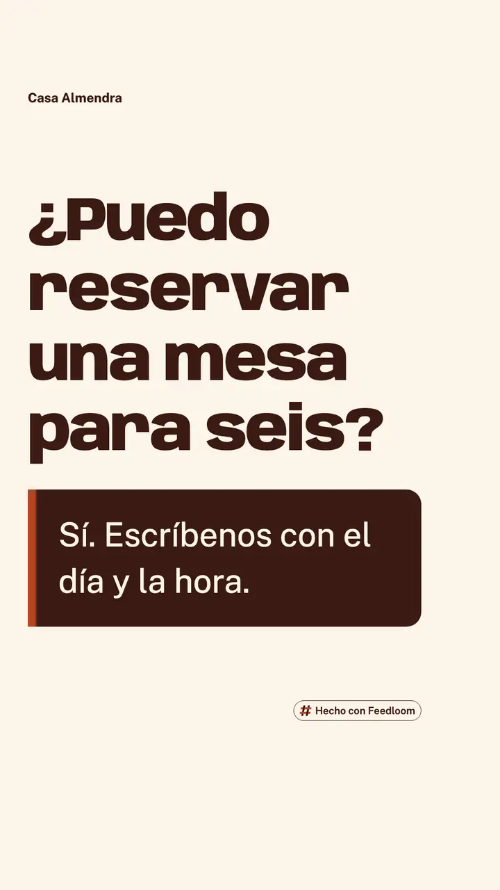Casa Almendra (marca de ejemplo): publicación de pregunta, vertical 9:16, lista para publicar