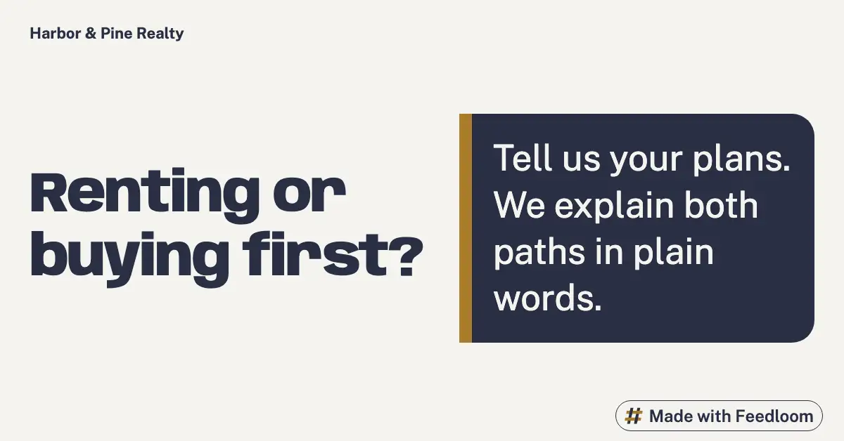Harbor & Pine Realty (sample brand): question post, LinkedIn landscape, ready to publish