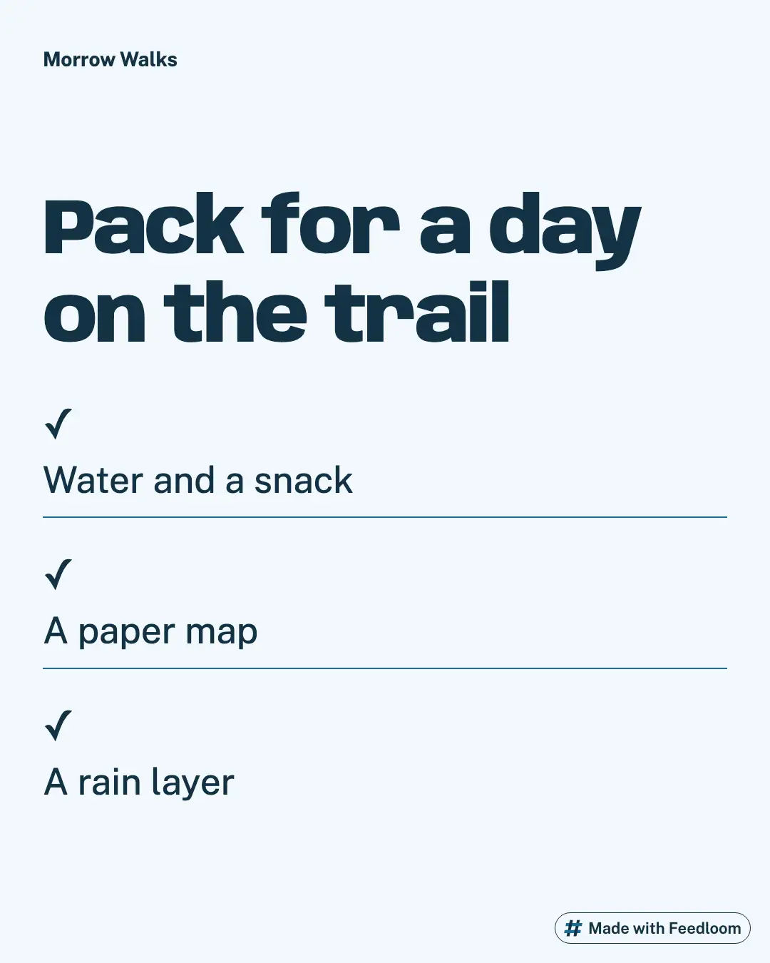 Morrow Walks (sample brand): list post, Instagram 4:5, ready to publish
