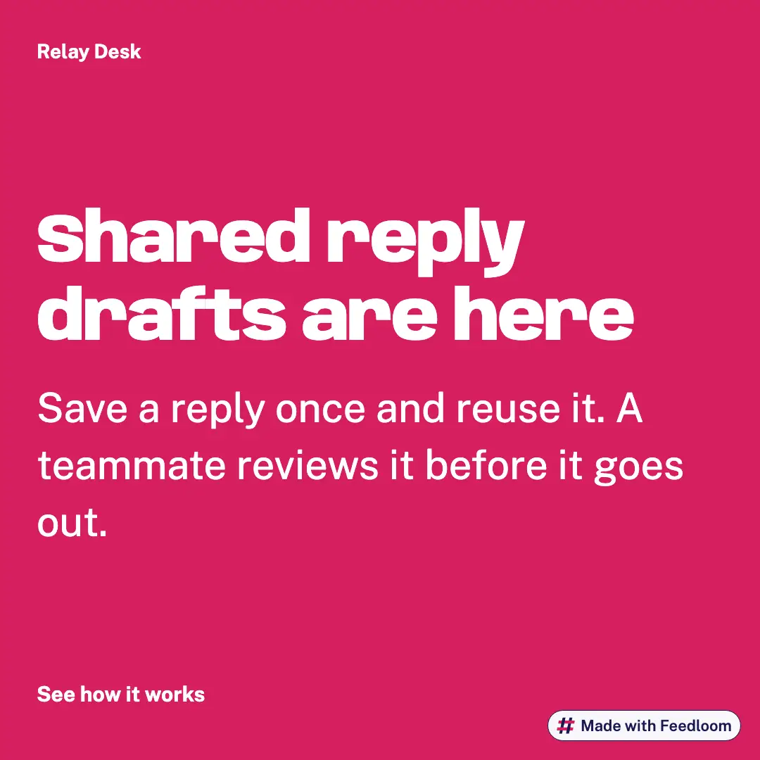 Relay Desk (sample brand): launch announcement post, square 1:1, ready to publish