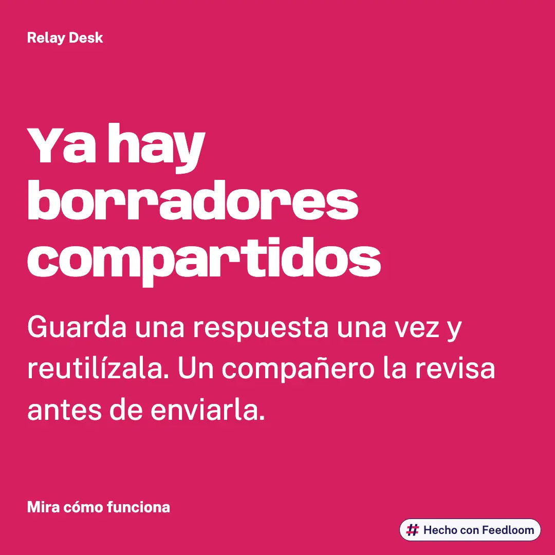Relay Desk (marca de ejemplo): publicación de anuncio de lanzamiento, cuadrado 1:1, lista para publicar