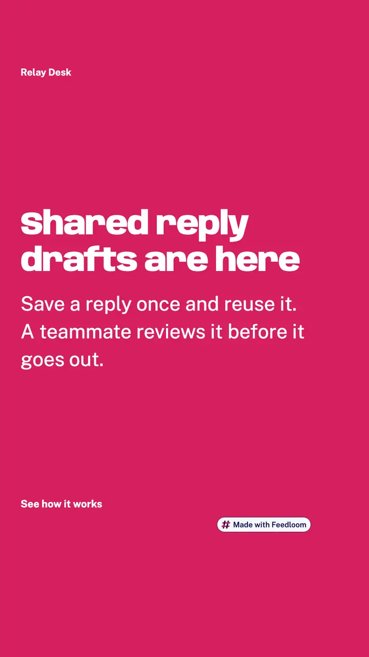 Relay Desk (sample brand): launch announcement post, vertical 9:16, ready to publish