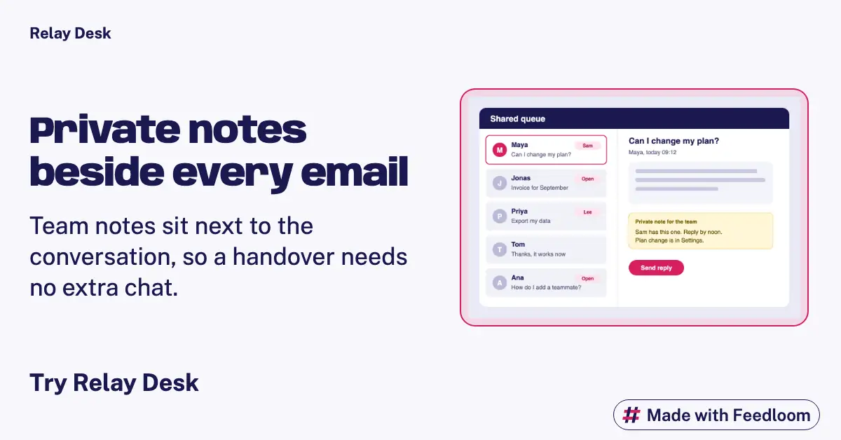 Relay Desk (sample brand): product post, LinkedIn landscape, ready to publish