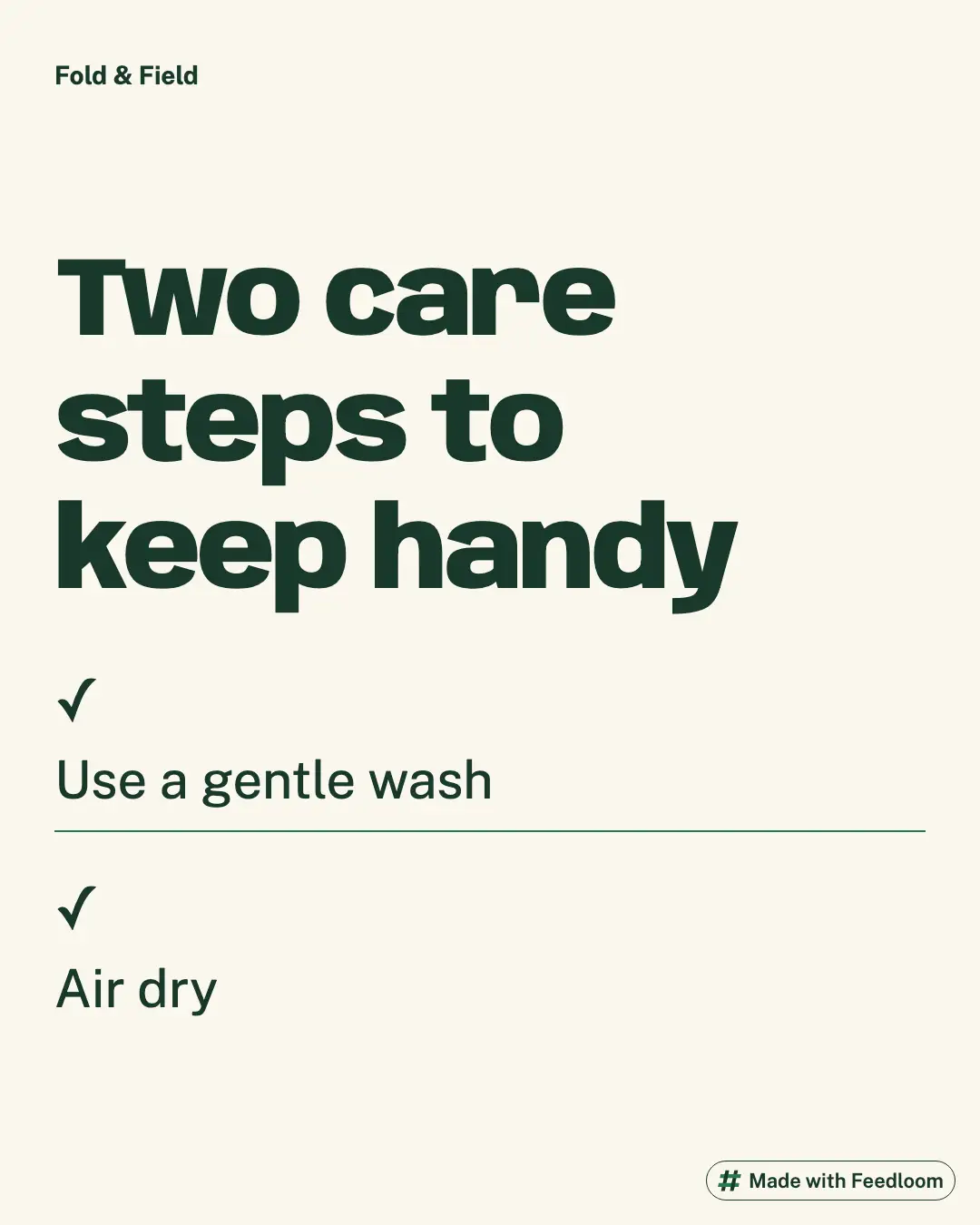 Text list with two care recommendations: gentle washing and air drying.
