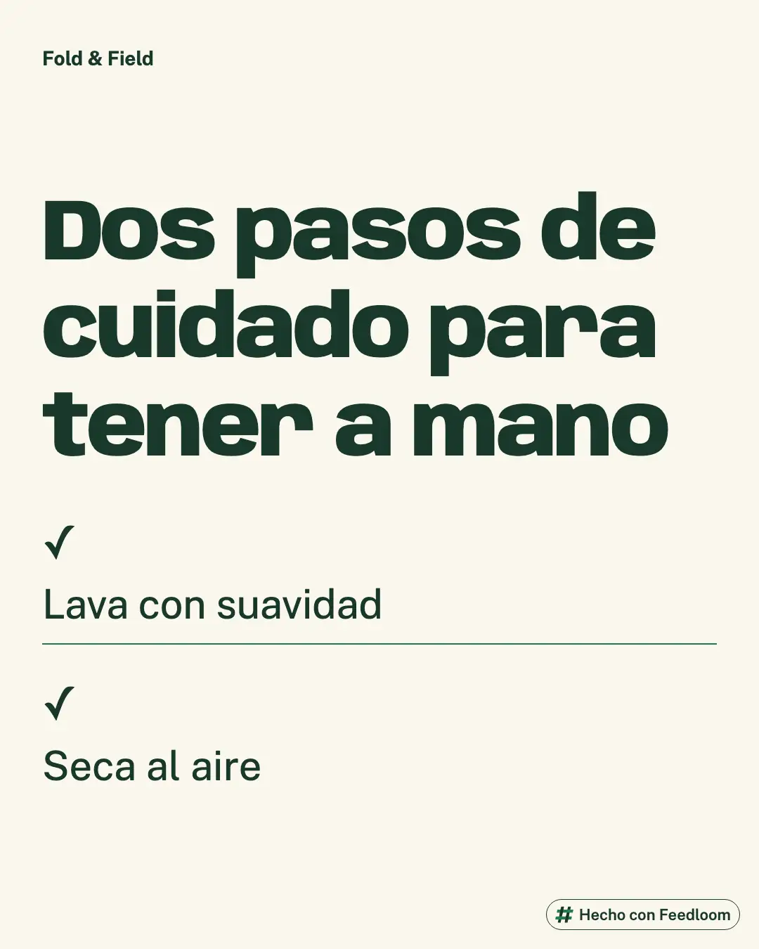 Lista con dos recomendaciones de cuidado: lavado suave y secado al aire.