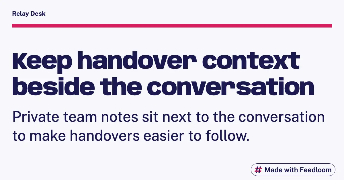 Text post explaining that private team notes stay beside the conversation to support handovers.