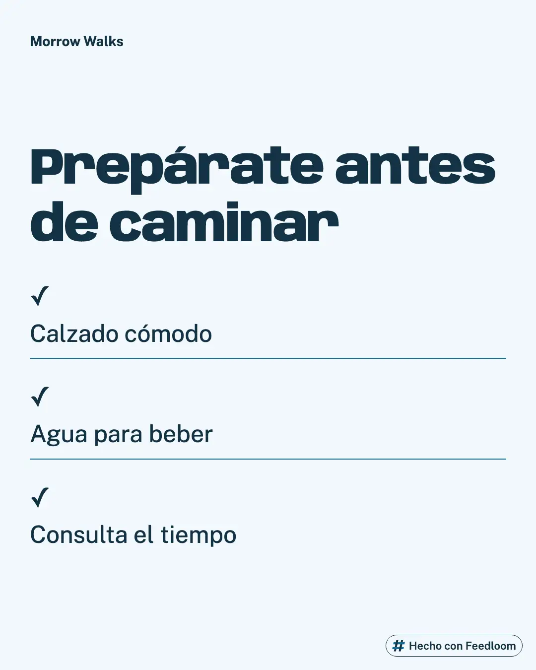 Lista de preparación con calzado cómodo, agua para beber y consultar el tiempo.